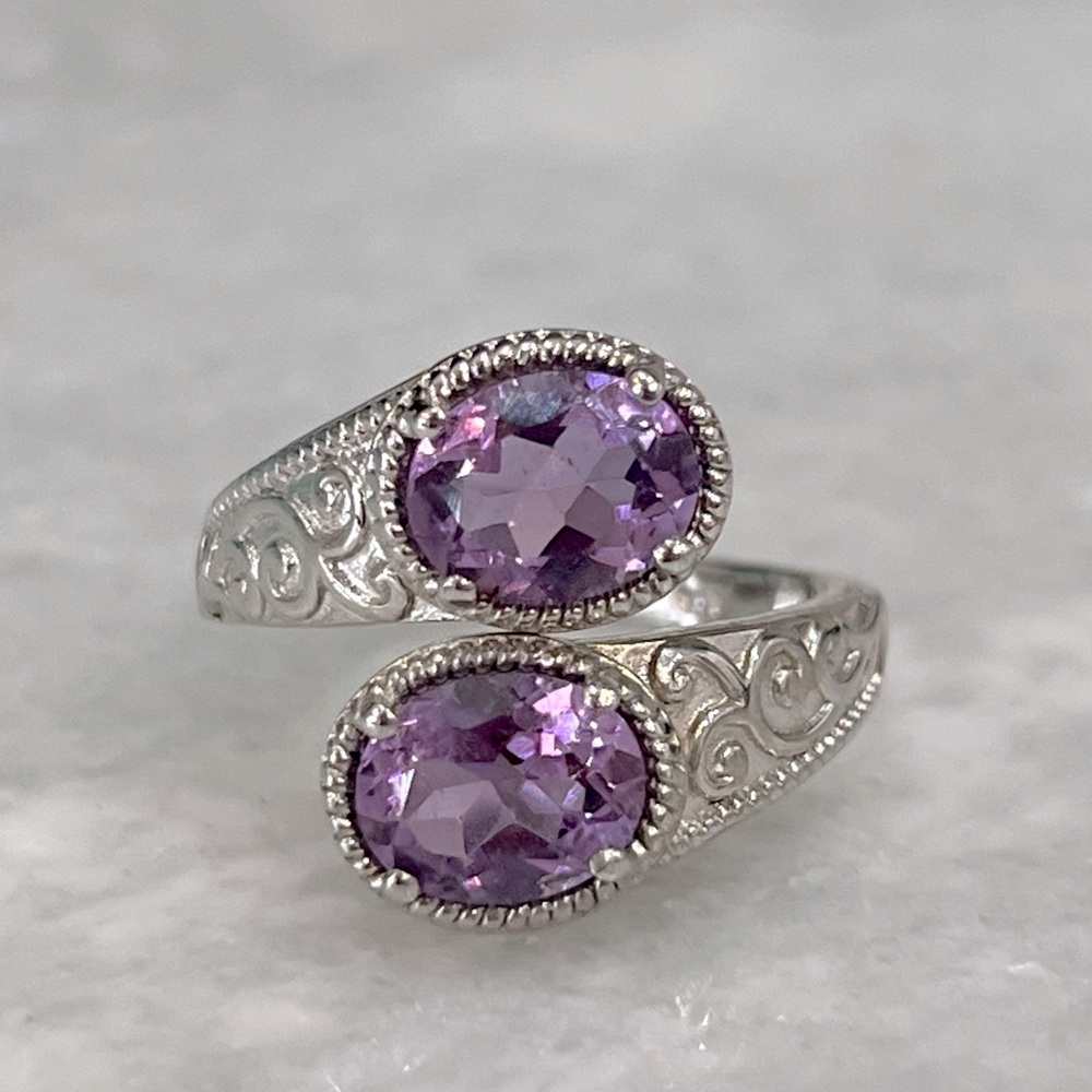 Bolivian Amethyst Silver Bypass Ring Sz 8